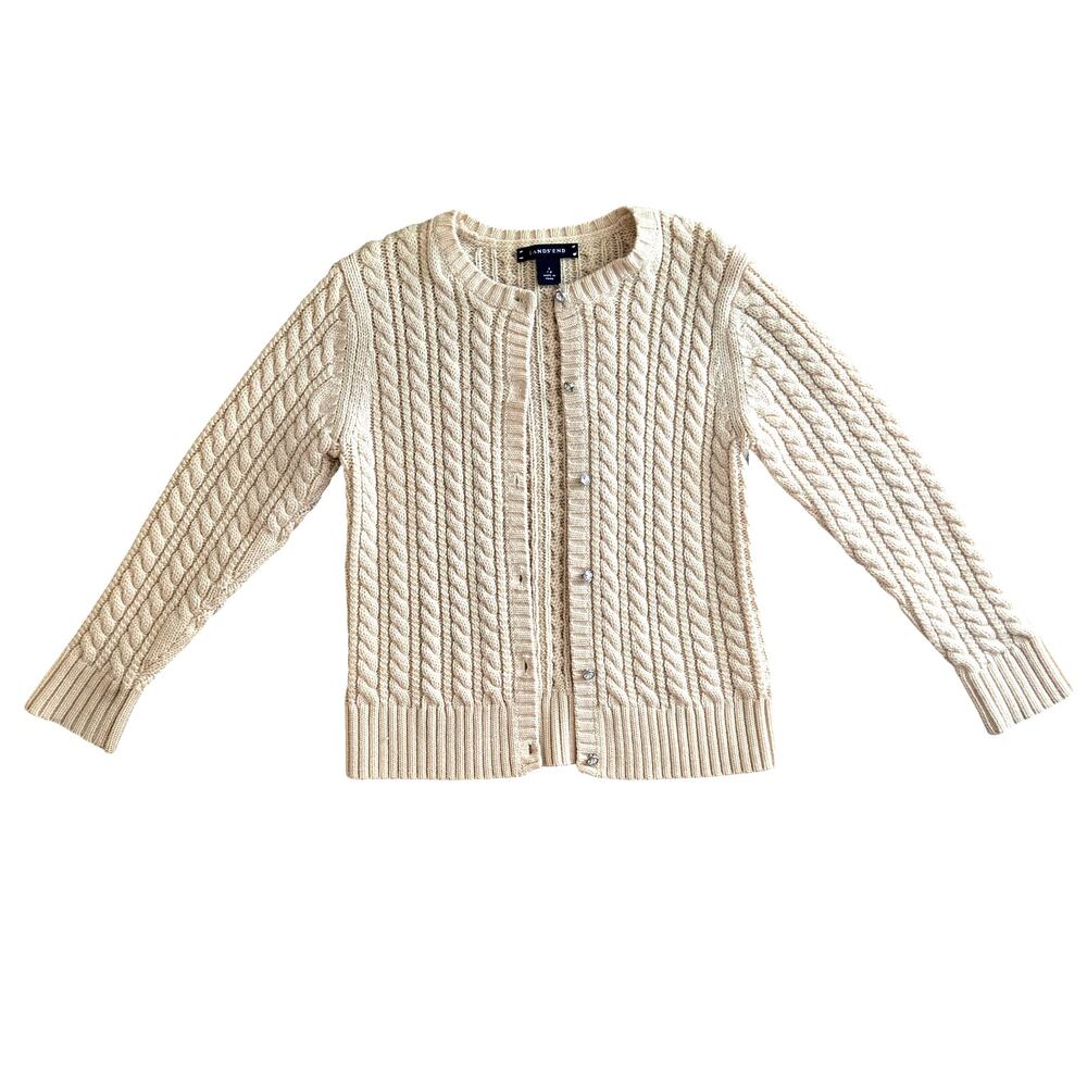 Land's End 100% wool cable knit cardigan S 7/8 Youth